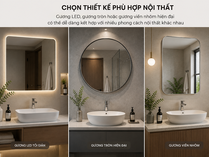 Lựa chọn gương nhà tắm phù hợp với phong các của không gian