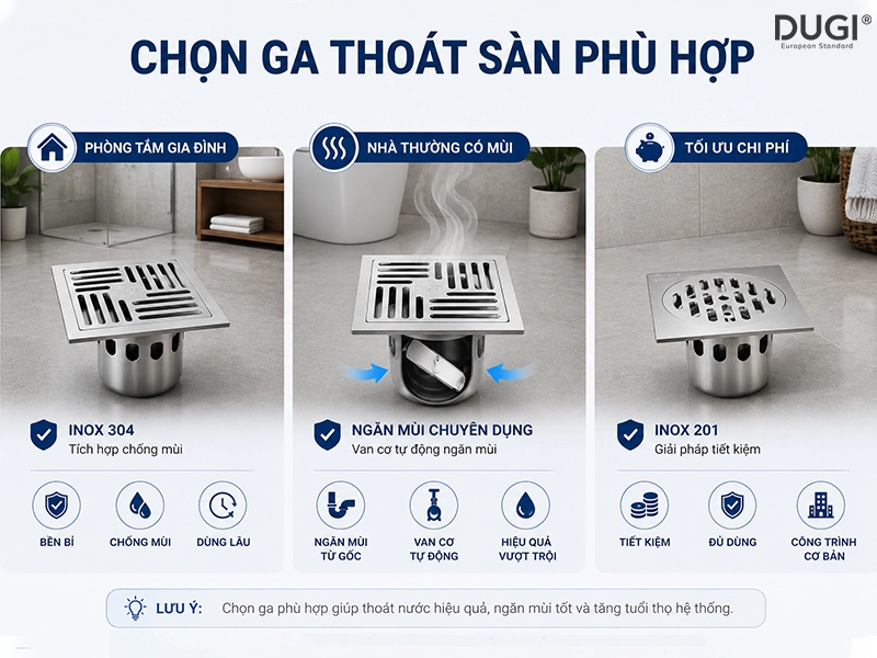 Chọn ga thoát sàn phù hợp với nhu cầu thực tế