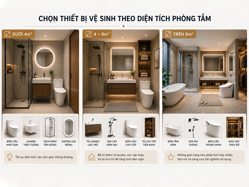 Lựa chọn theo diện tích phòng tắm