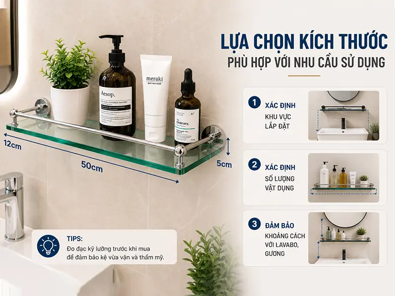 Chọn kích thước phù hợp với diện tích và không gian