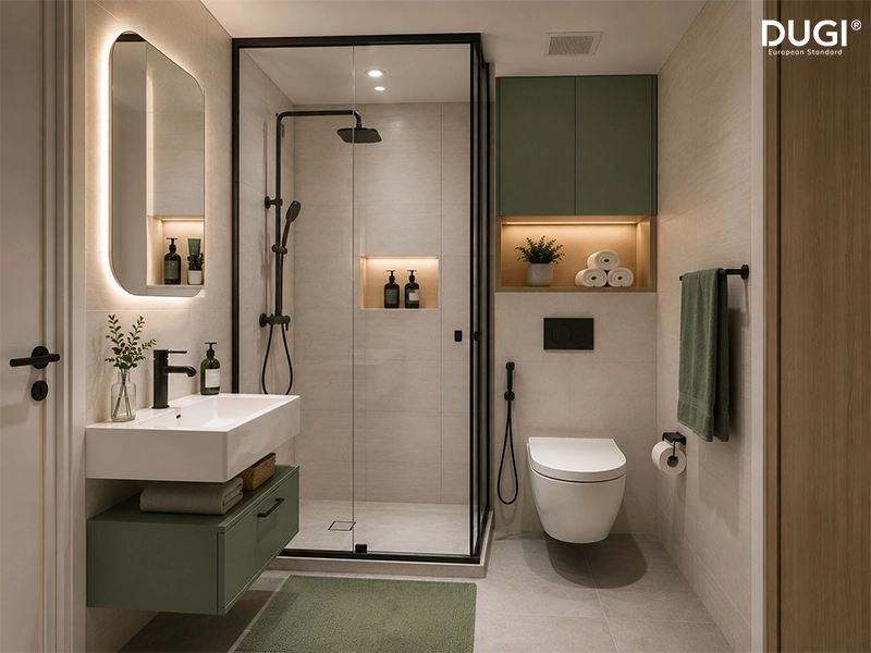 Phòng tắm diện tích nhỏ nhưng vẫn đầy đủ tiện nghi