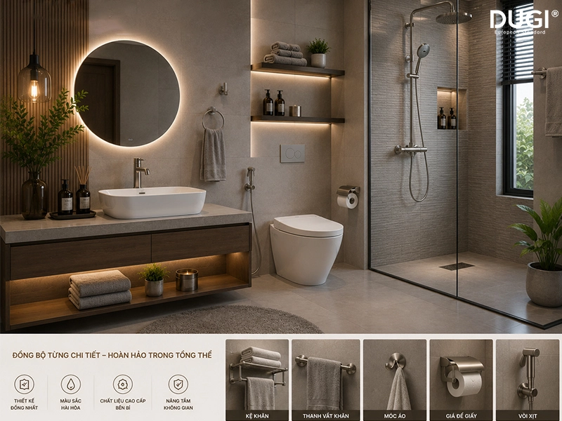 Lựa chọn phụ kiện đồng bộ với không gian nôi thất phòng tắm